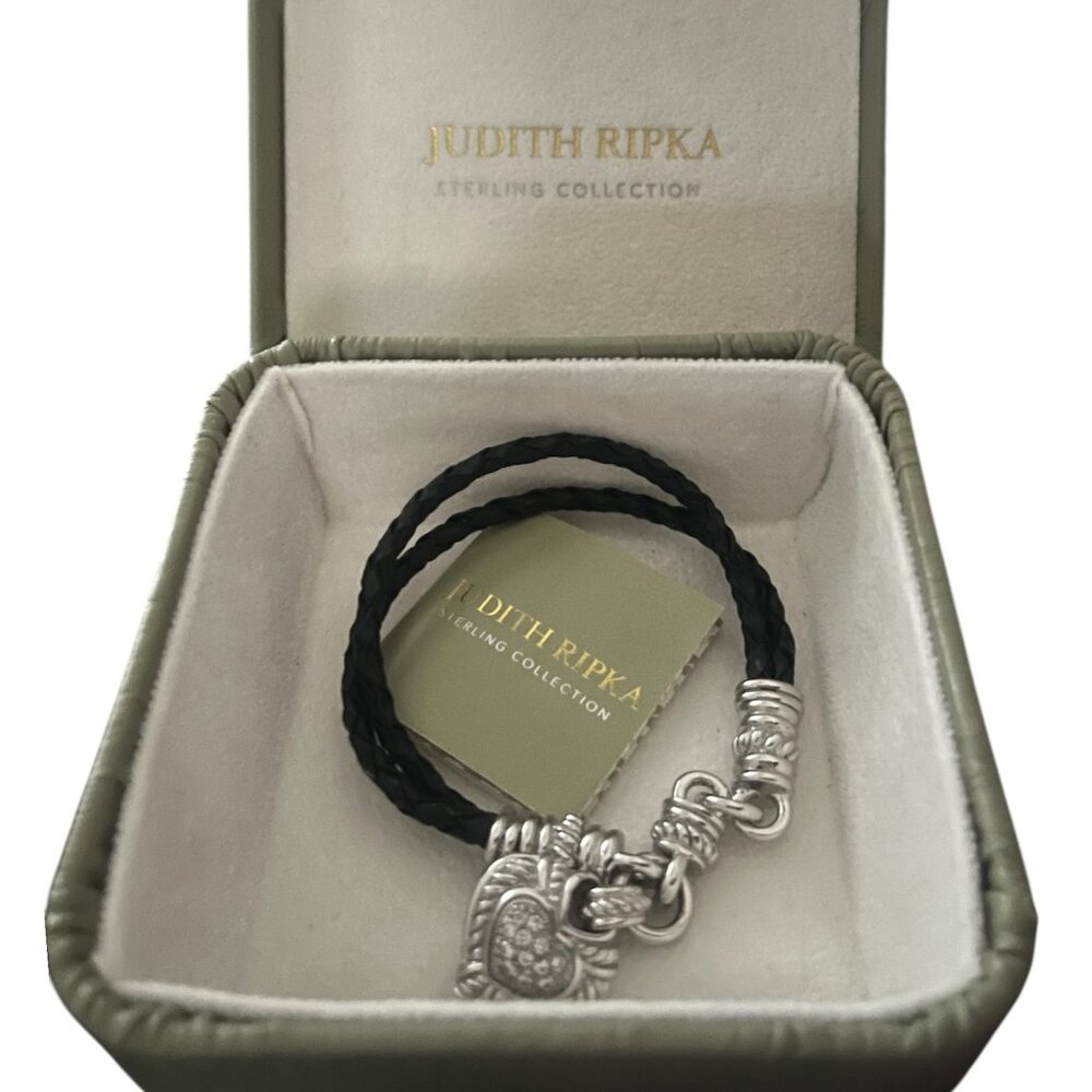 Judith Ripka Sterling Silver Crystal Leather Magnetic Bracelet